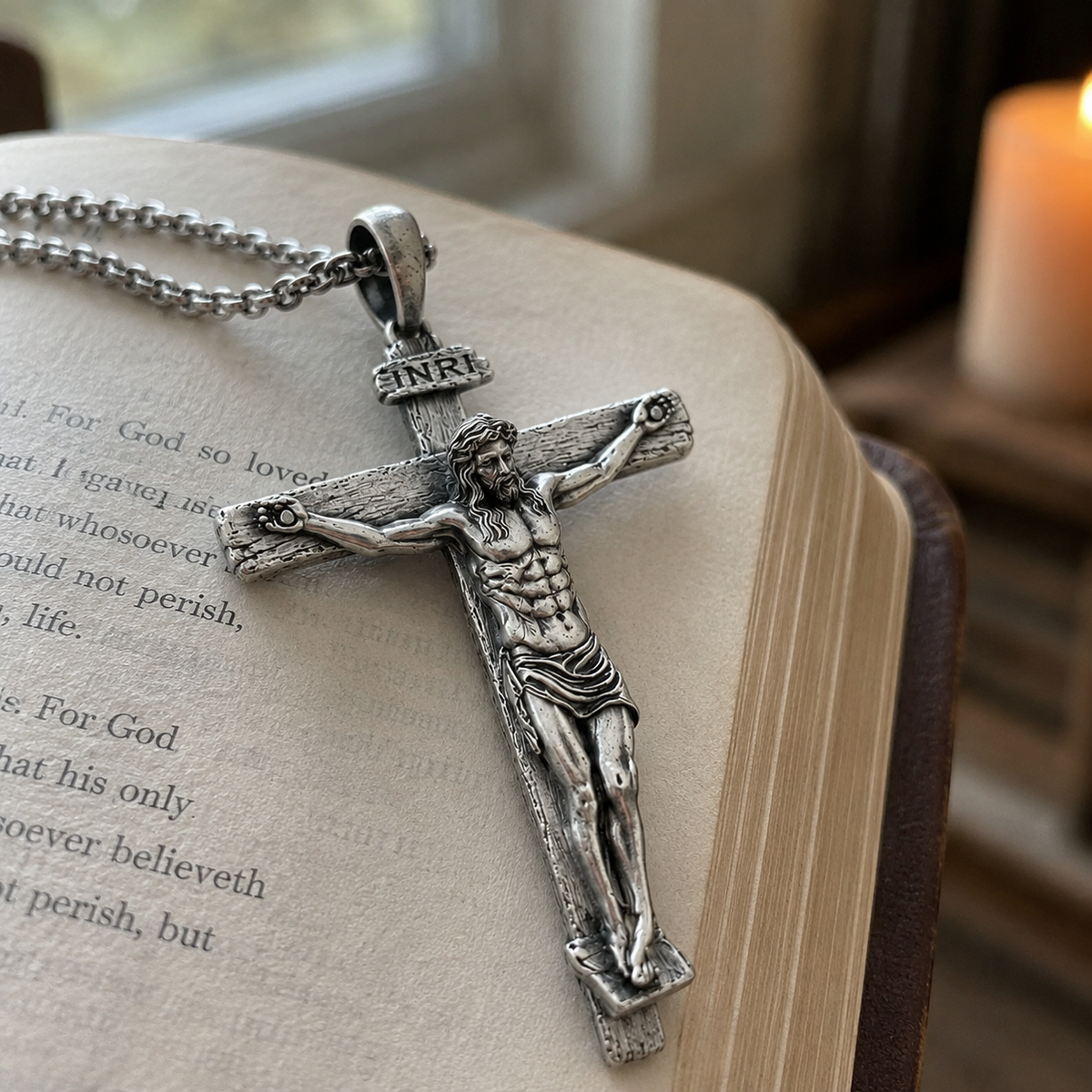 The Passion of Christ S925 Silver/Titanium Steel Cross Necklace - craftsmanship detail