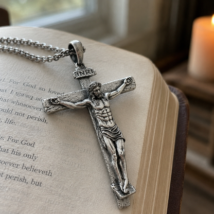 The Passion of Christ S925 Silver/Titanium Steel Cross Necklace - craftsmanship detail