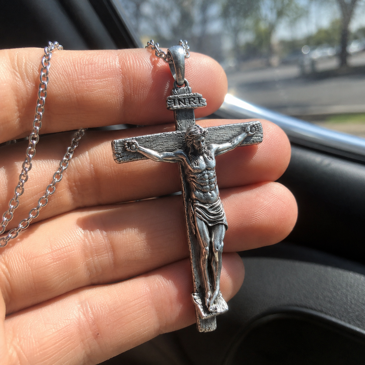 The Passion of Christ S925 Silver/Titanium Steel Cross Necklace - craftsmanship detail