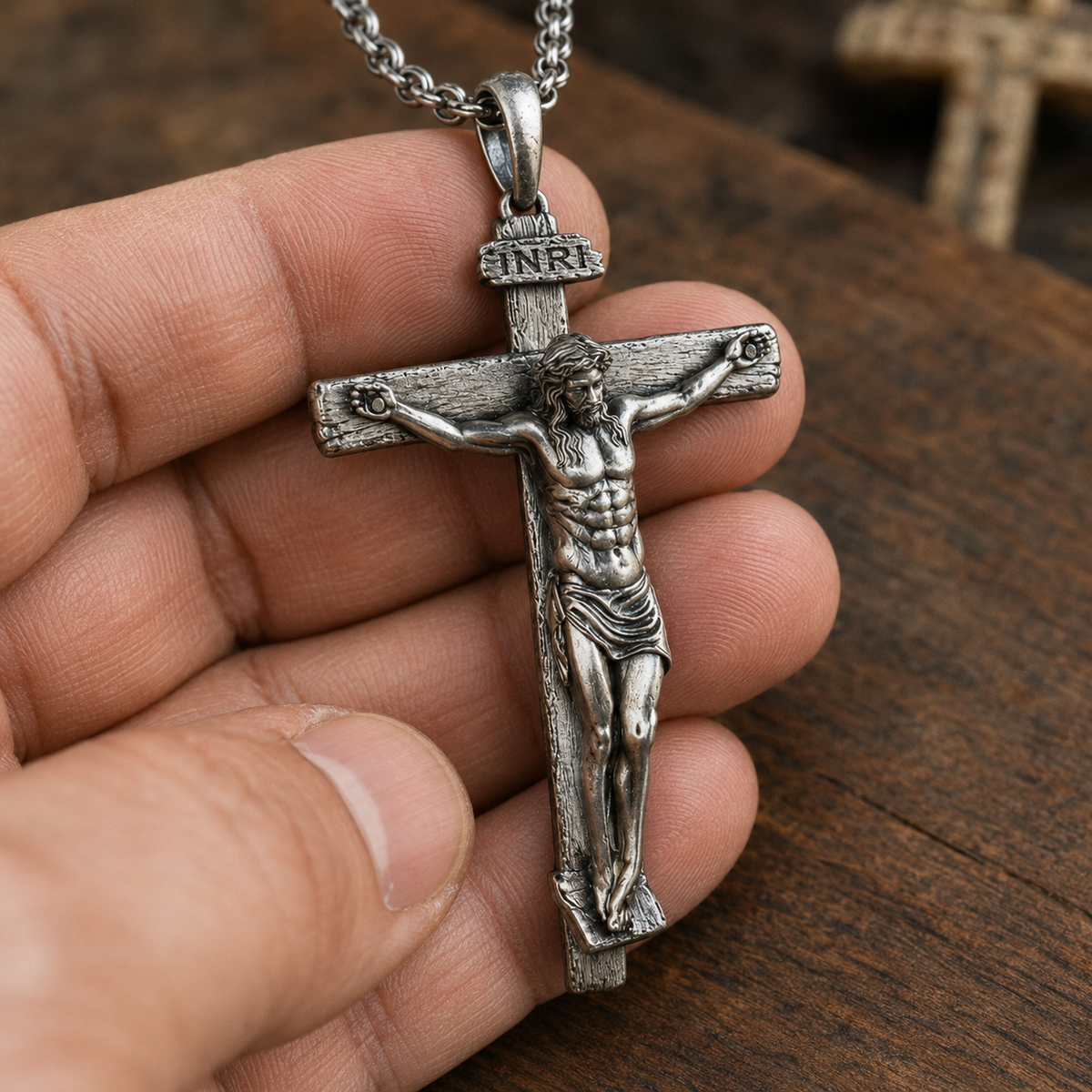 The Passion of Christ S925 Silver/Titanium Steel Cross Necklace - faith-inspired design detail