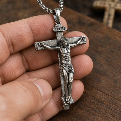 The Passion of Christ S925 Silver/Titanium Steel Cross Necklace - faith-inspired design detail
