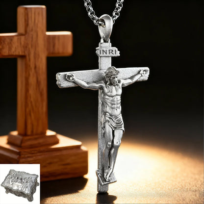 The Passion of Christ S925 Silver/Titanium Steel Cross Necklace - design detail