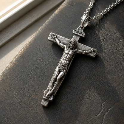 The Passion of Christ S925 Silver/Titanium Steel Cross Necklace - side view