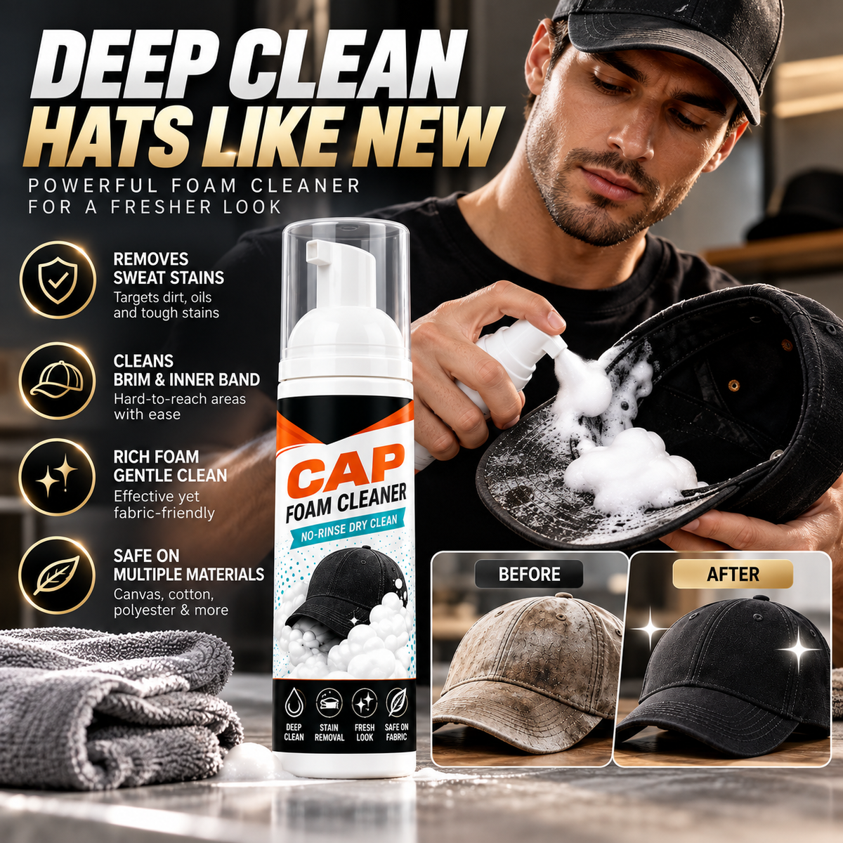 🧢 No-Rinse Baseball Cap Foam Cleaner ✨