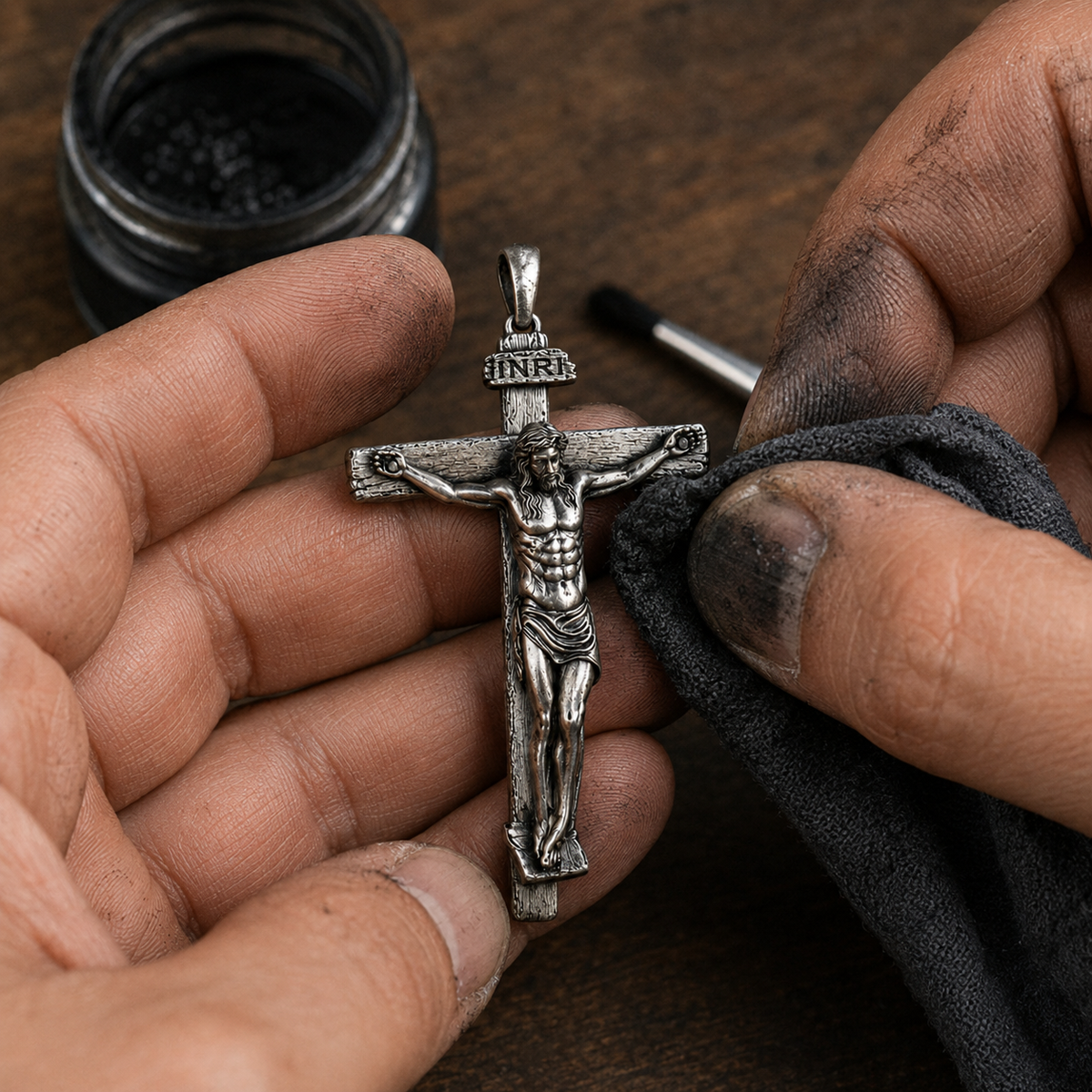 The Passion of Christ S925 Silver/Titanium Steel Cross Necklace - side view