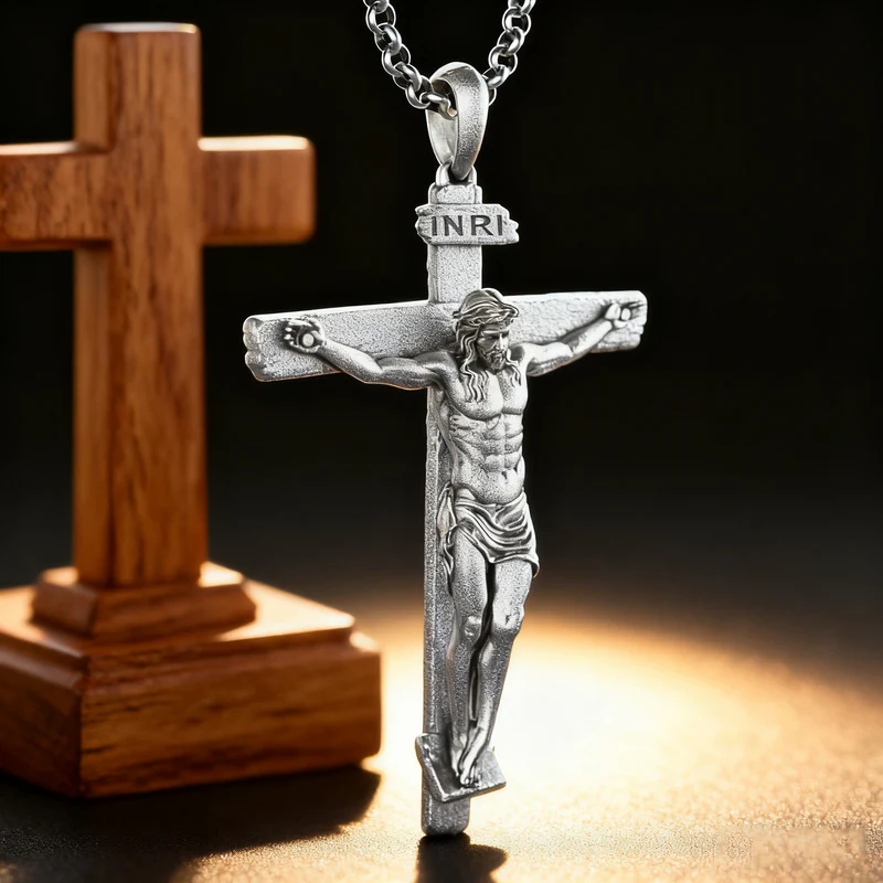The Passion of Christ S925 Silver/Titanium Steel Cross Necklace - Christian gift presentation