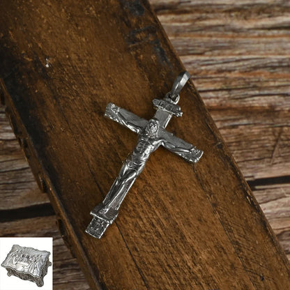 The Passion of Christ S925 Silver/Titanium Steel Cross Necklace - size and finish detail